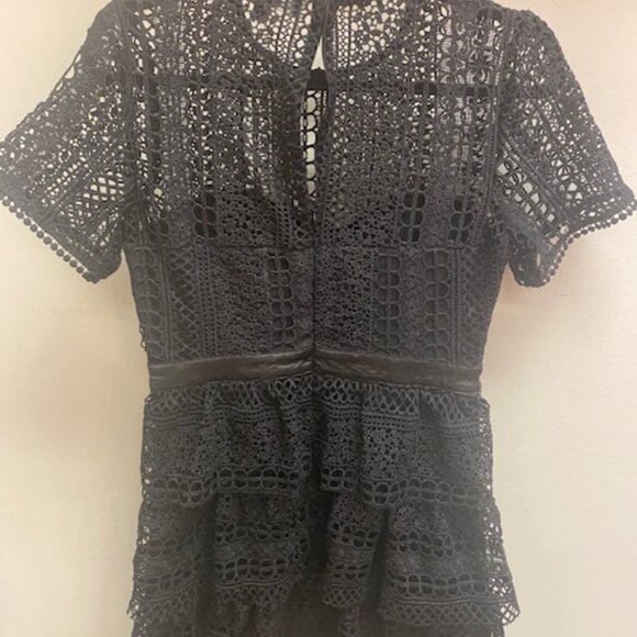 Lulus: Black Crochet Tiered Ruffle Mini Dress - Picture 2 of 4